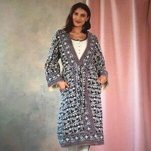 Sundance New Empress Robe in traditional wood block print, quilted robe.